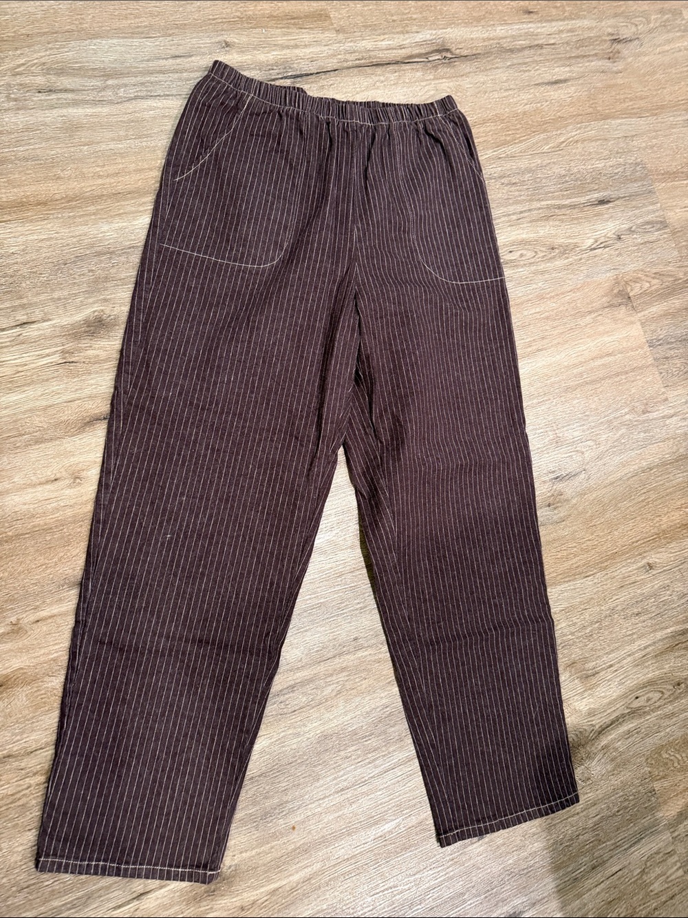 NWOT Denim&Co Women's Straight Leg Pinstripe Denim Pants - Brown